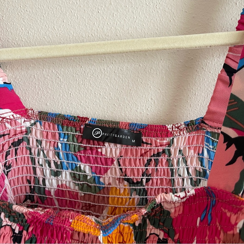 PRETTYGARDEN Womens Sleeveless Strappy Ruffle Hem Smocked Bodycon Dress Medium - Picture 5 of 8